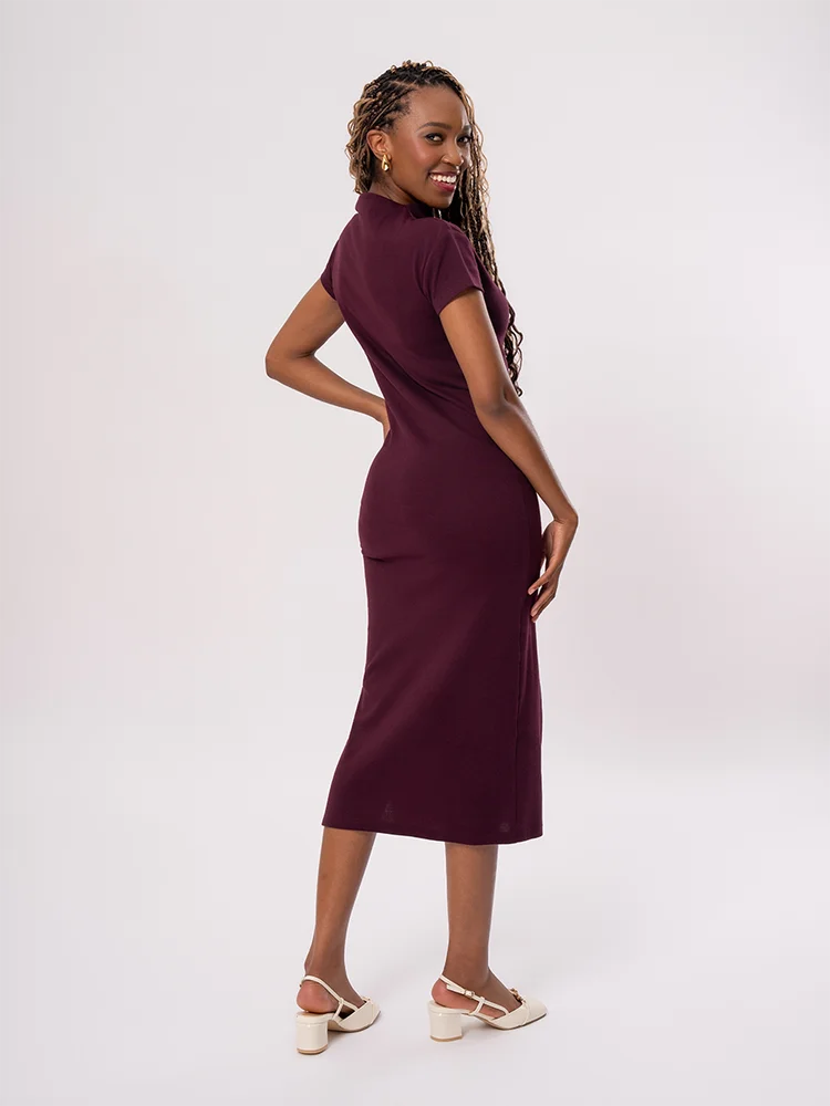 midi burgundy bodycon dress Split Neck Tank Midi Bodycon Dress Burgundy