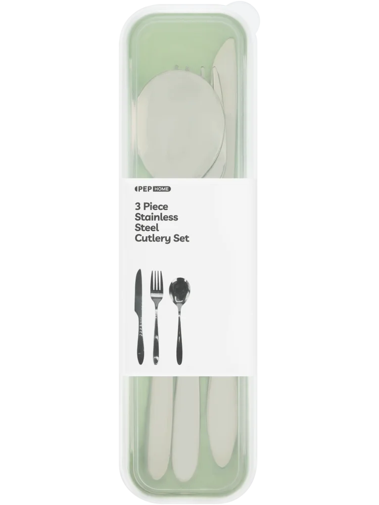 3 Piece Green Stainless Steel Cutlery Set