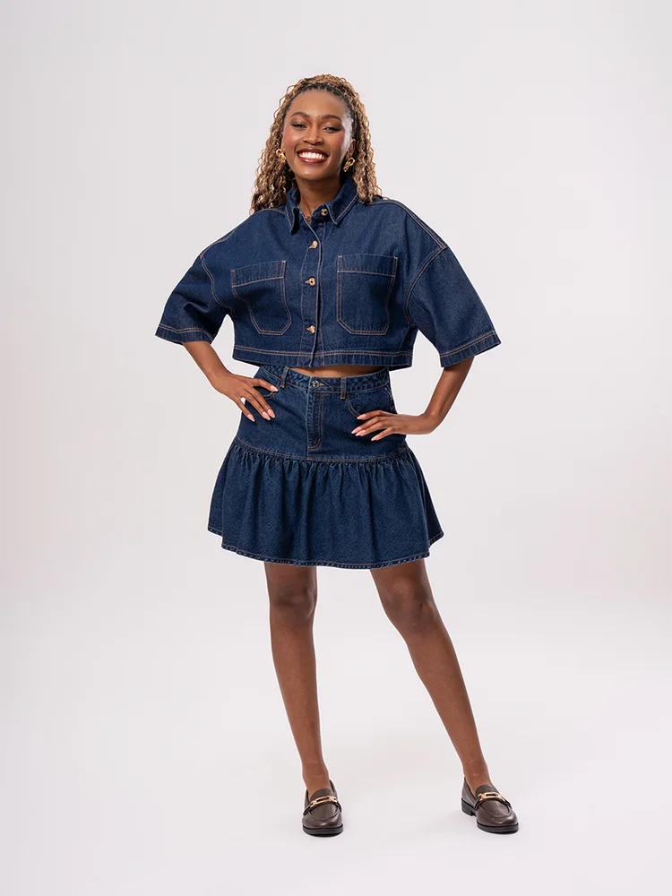 Buy Edge Dark Wash Denim Ruffle Skirt - Shorts & Skirts | PEP