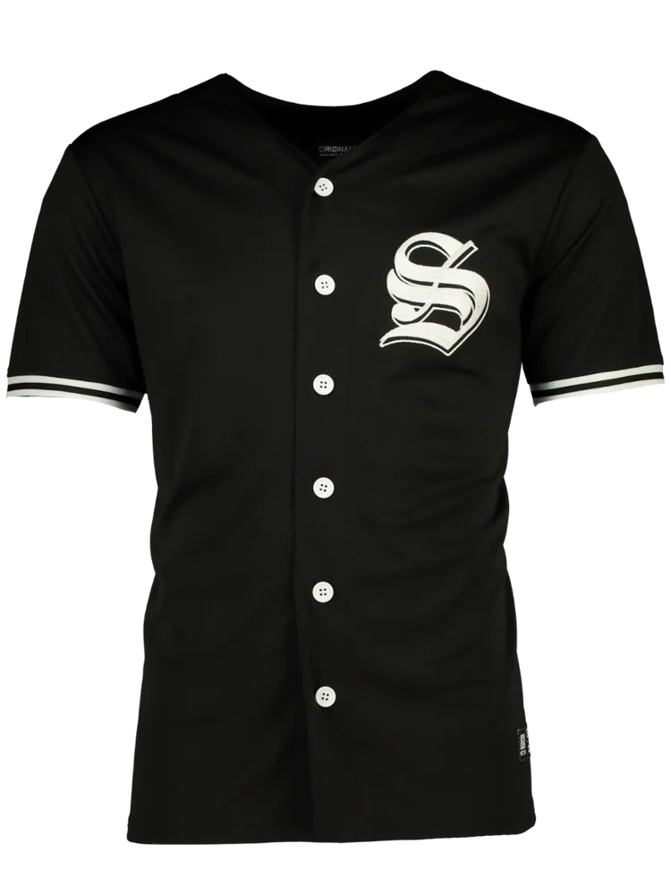 Black Button Up Baseball T-Shirt