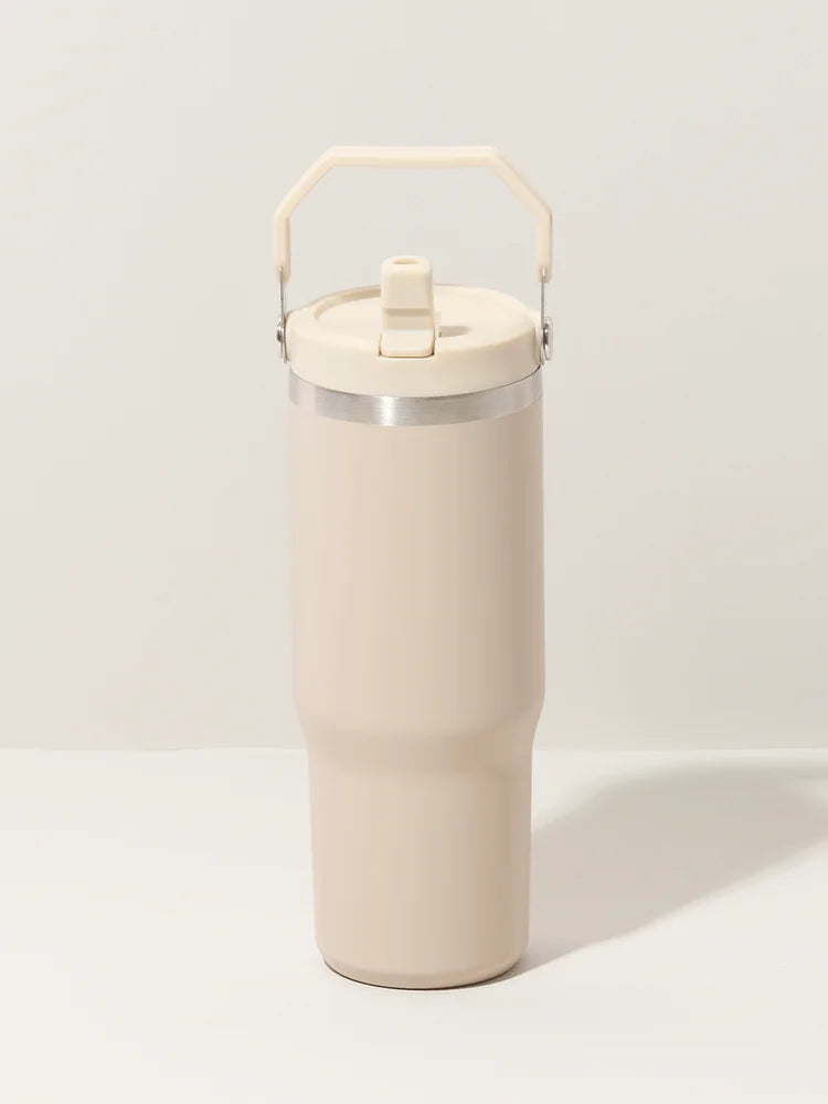 Taupe Stainless Steel Bottle With Flip Straw 890ml