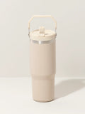 Taupe Stainless Steel Bottle With Flip Straw 890ml