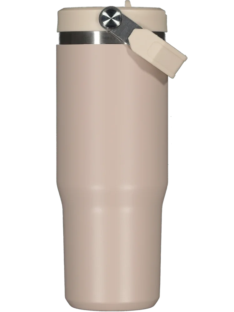 Taupe Stainless Steel Bottle With Flip Straw 890ml (1)