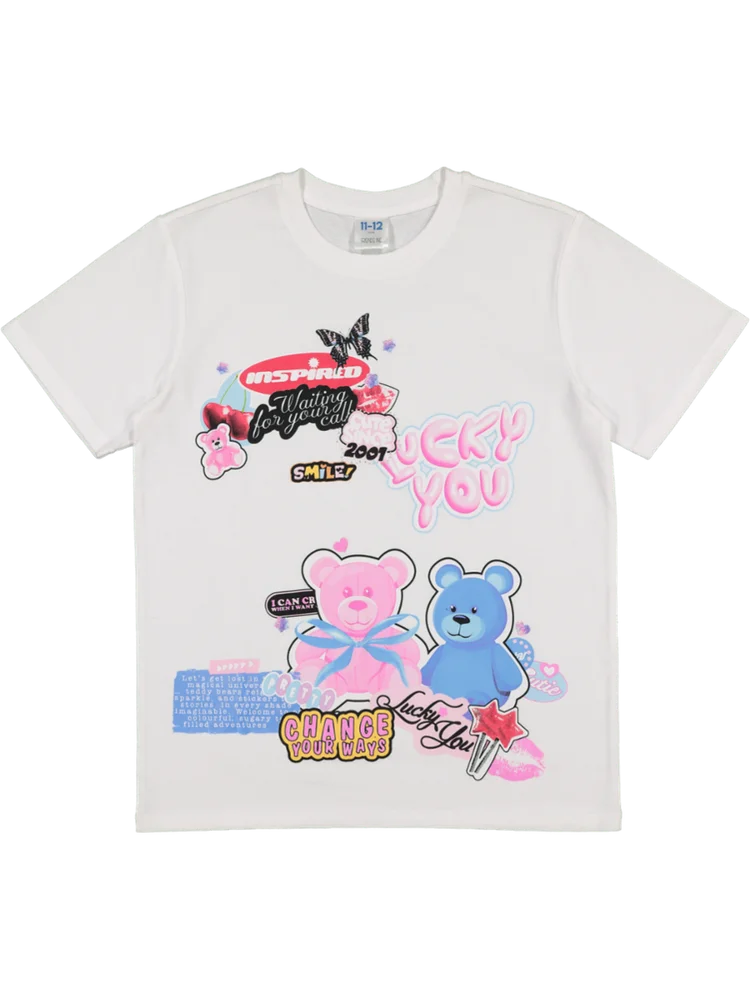 Teddy Bear Graphic White T-Shirt