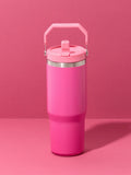 Pink Stainless Steel Bottle With Flip Straw 890ml