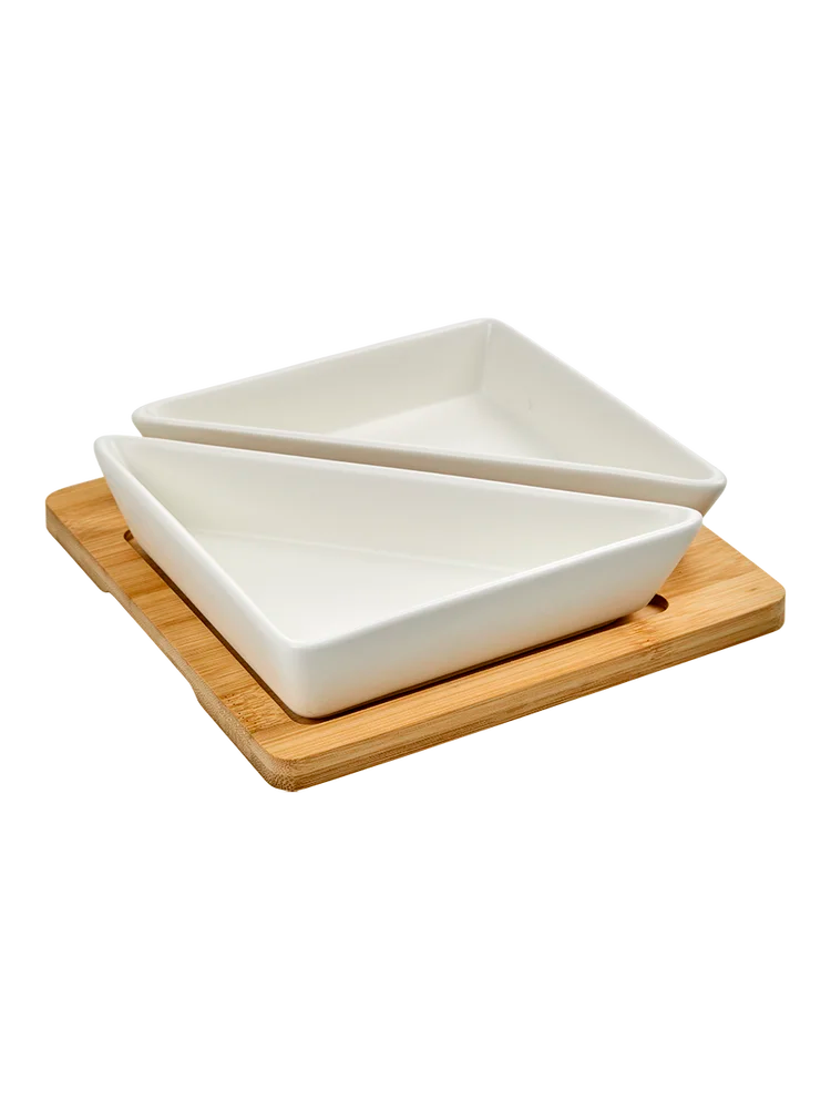 Buy 20x20x5Cm Ceramic Triangle Serving Tray with 2 Bowls - Decor ...