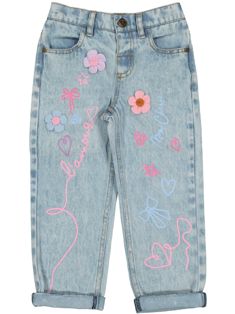 Flower Detailed Fashion Denim