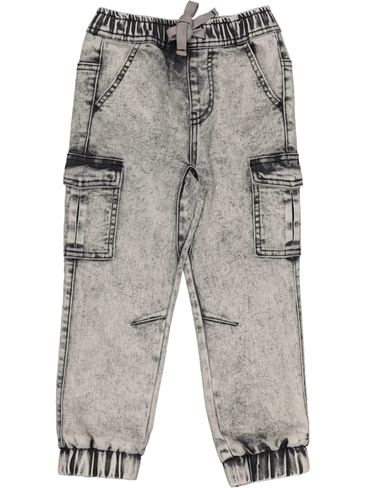 Black Mid Wash Cuffed Cargo Jeans