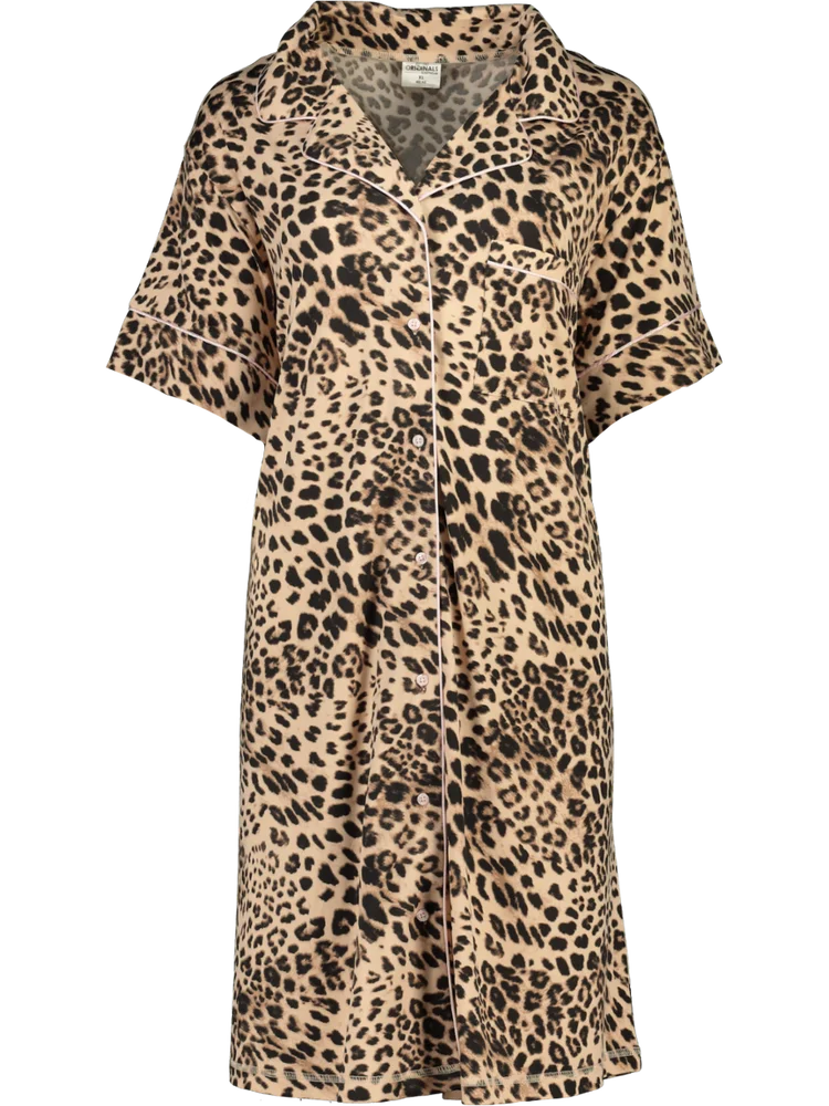Leopard Print Button Sleep Shirt