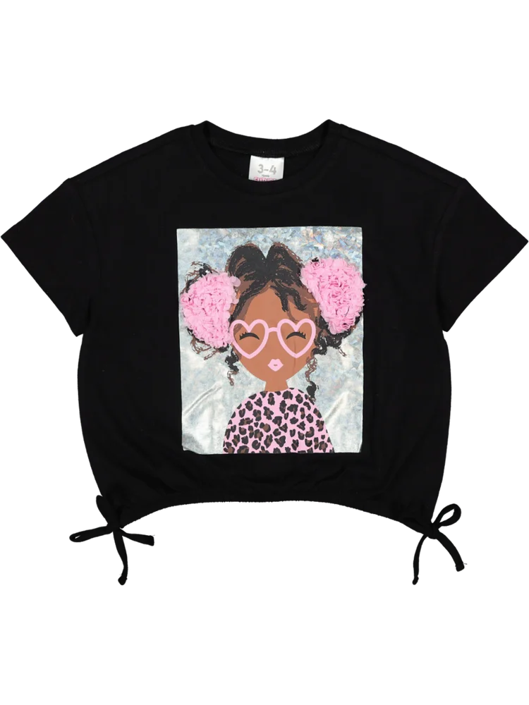 Black Graphic Waist Tie T-Shirt