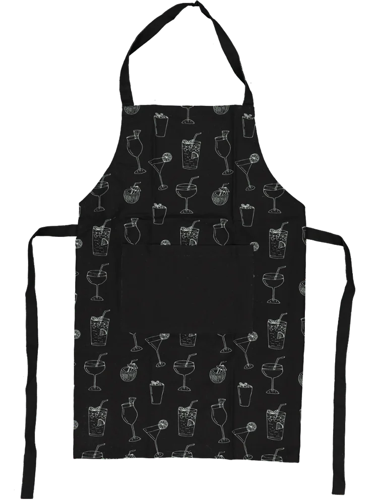 Black Cocktails Print Apron