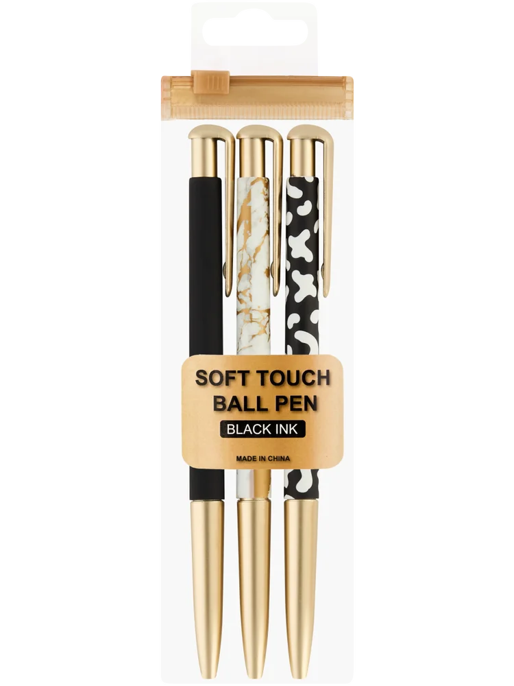 3 Pack Black Soft Touch Ball Pens