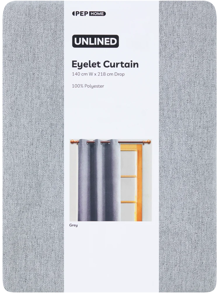 Grey Unlined Eyelet Curtain