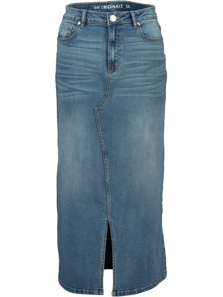 Acid Wash Midi Denim Skirt