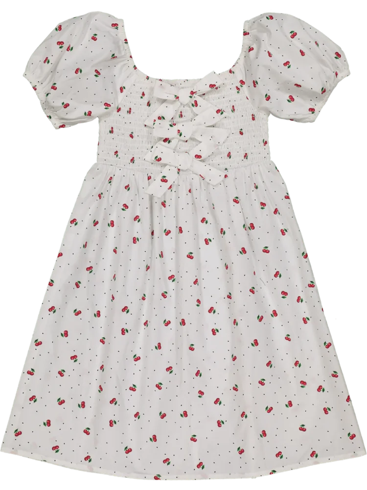Puff Sleeve Cherry Print Dress