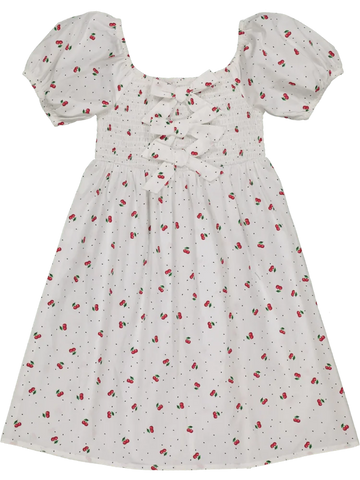 Puff Sleeve Cherry Print Dress