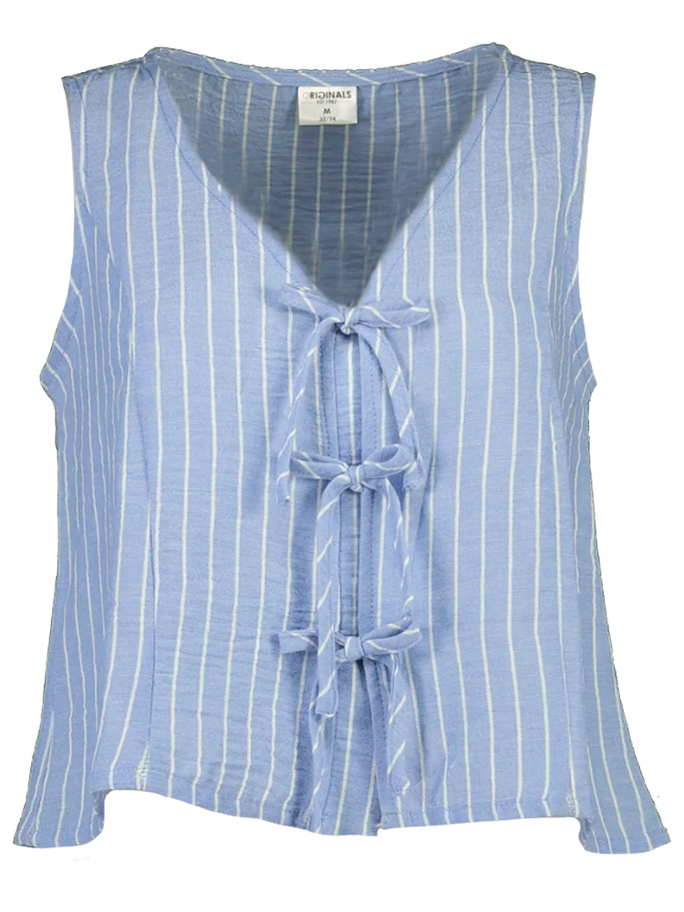 Blue String Tie Woven Vest
