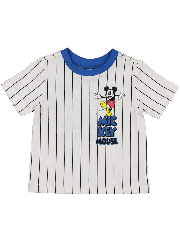 White Stripe Mickey Mouse T-Shirt