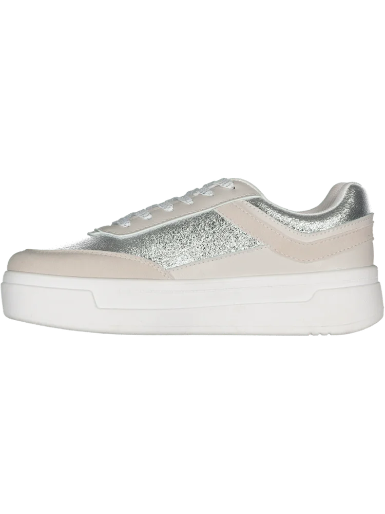 White Shiny Trims Low Top Sneakers