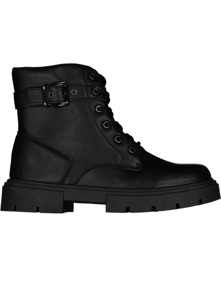 Black Lace Up Belted Ankle Boot