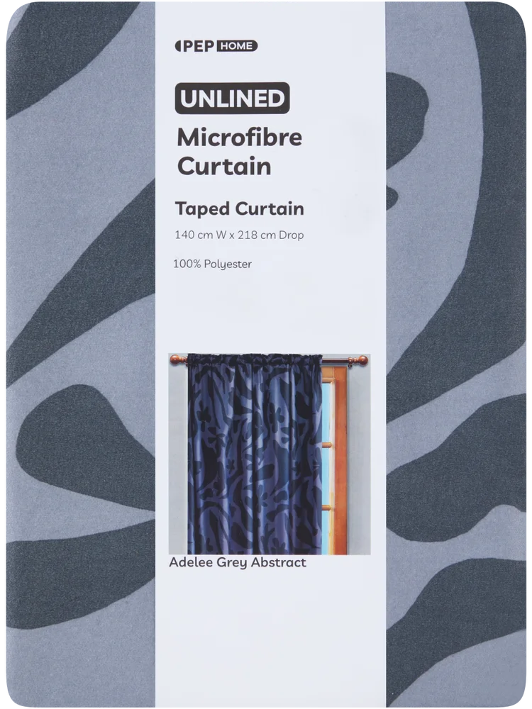 Grey Abstract Unlined Taped Microfibre Curtain