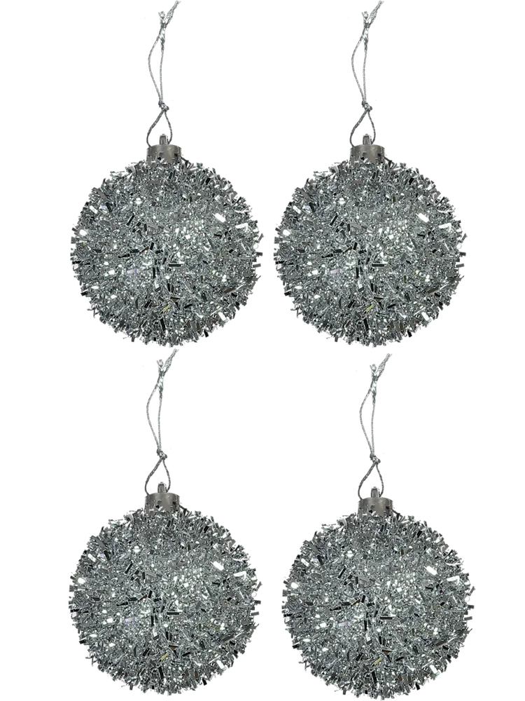 4 Pack Tinsel Foam Baubles