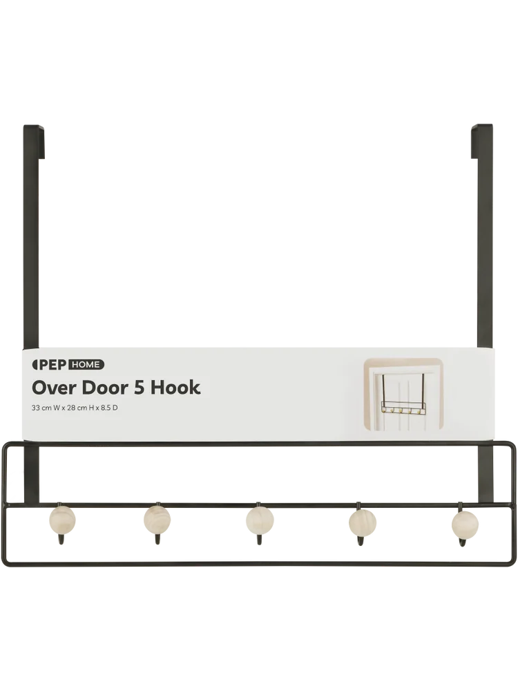 5 Pack Over The Door Metal Hook Black