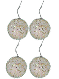 4 Pack White And Gold Tinsel Foam Baubles