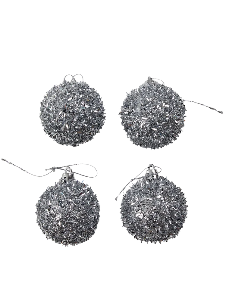 4 Pack White And Gold Tinsel Foam Baubles (3)