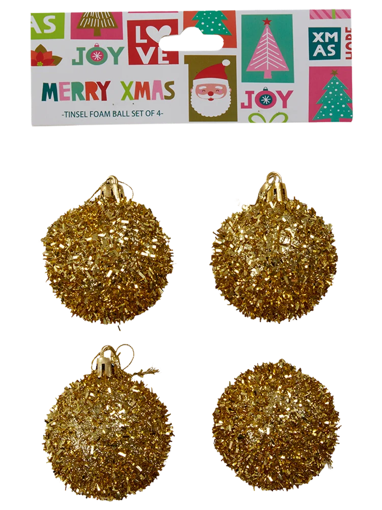 4 Pack White And Gold Tinsel Foam Baubles (2)