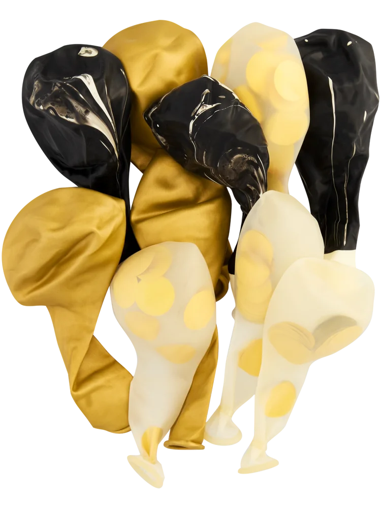 10 Piece Gold And Black Confetti Latex Balloons
