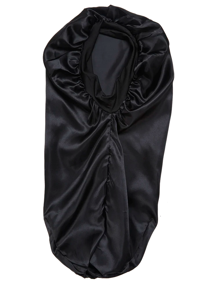 Longer Length Black Satin Sleep Cap