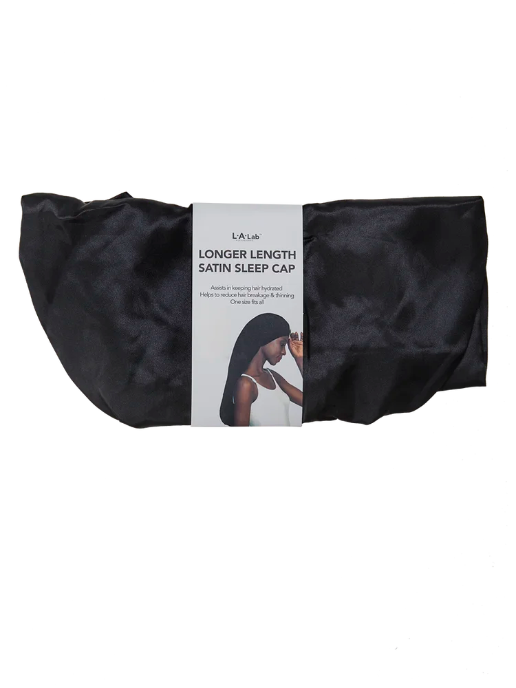 Longer Length Black Satin Sleep Cap (1)
