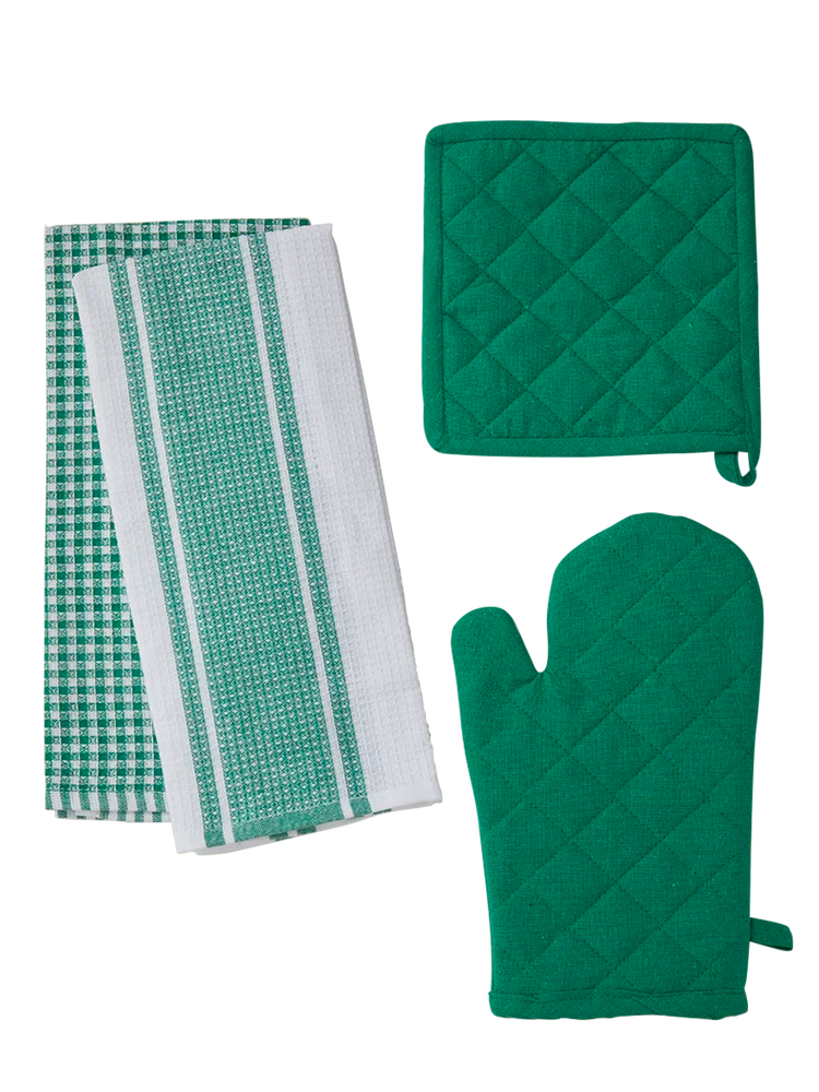 Green Kitchen Cloth Potholder and Glove Set