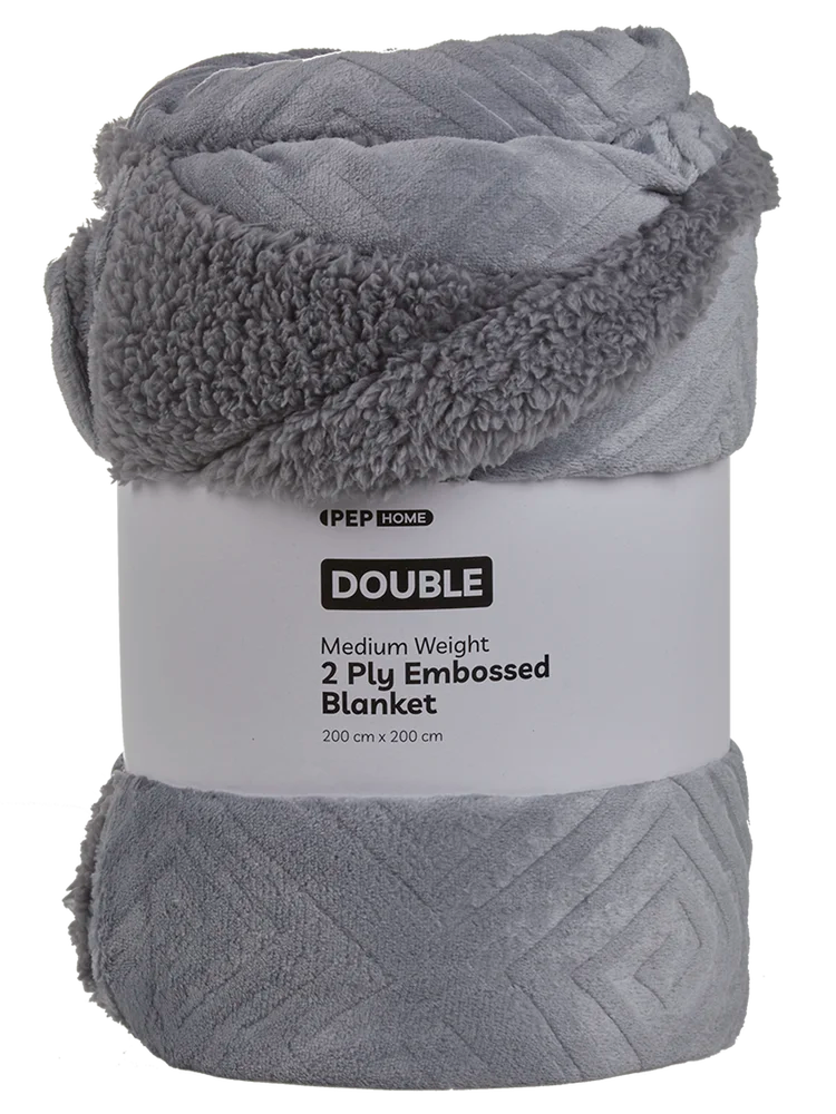 Double 2 Ply Grey Embossed Blanket