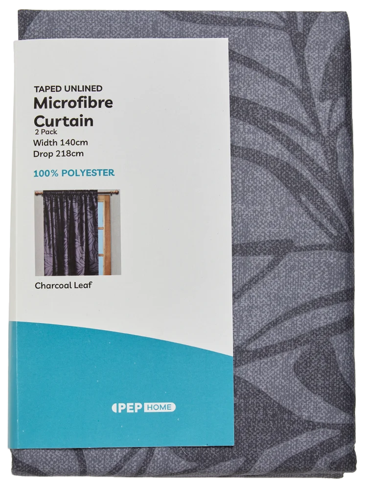 2 Pack Unlined Charcoal Leaf Curtain 140x218cm