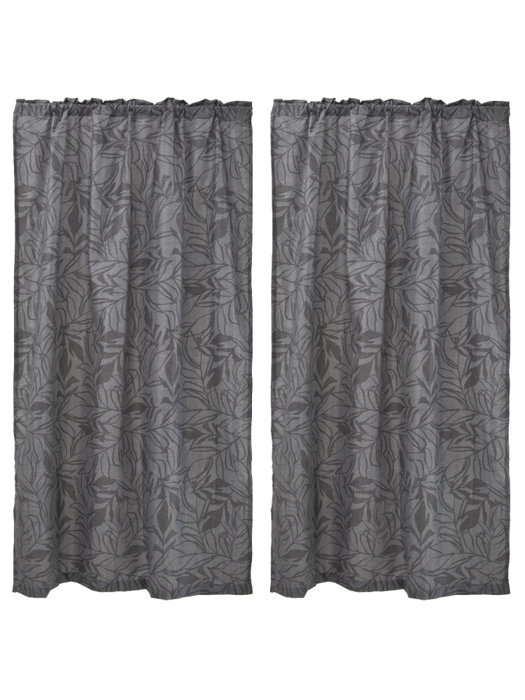 2 Pack Unlined Charcoal Leaf Curtain 140x218cm (2)