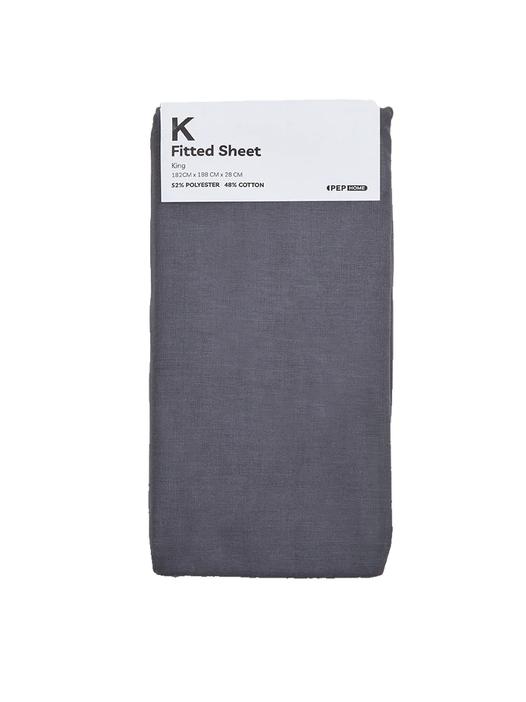 King Bed Charcoal Fitted Sheet 182x188x28cm