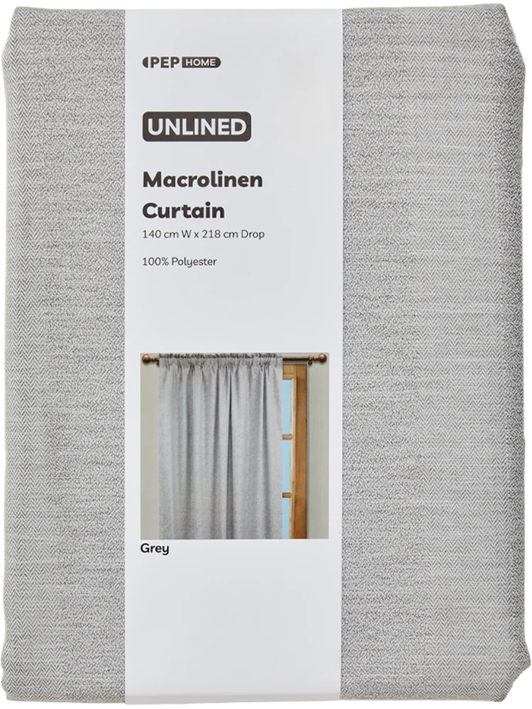 Grey Unlined Macro Linen Curtain 140x218cm