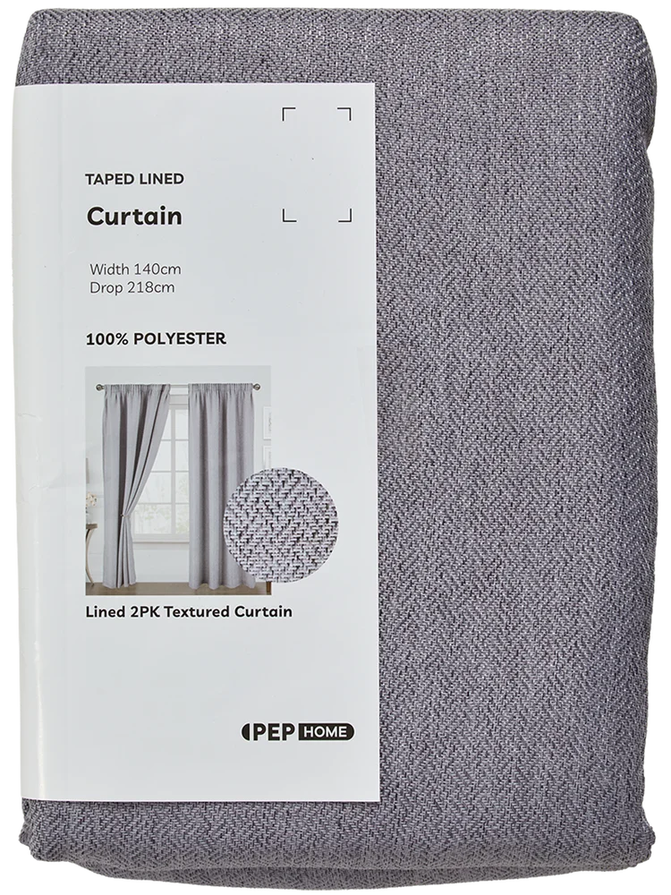 2 Pack Charcoal Lined Textured Curtain