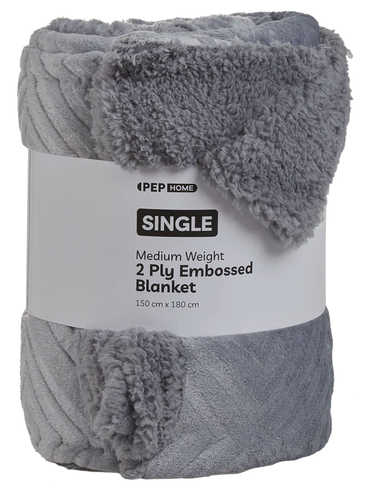 Single 2 Ply Grey Embossed Blanket 150x180cm PEP Online