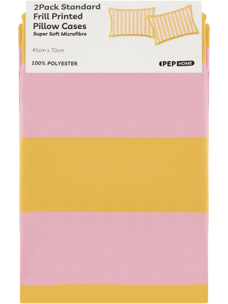 2 Pack Standard Frill Printed Pillowcase