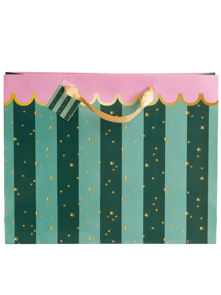 Paper Gift Bag with Pink Scallop and Star Stripes