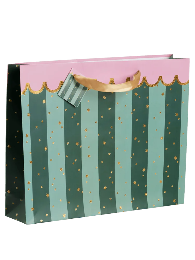 Paper Gift Bag with Pink Scallop and Star Stripes