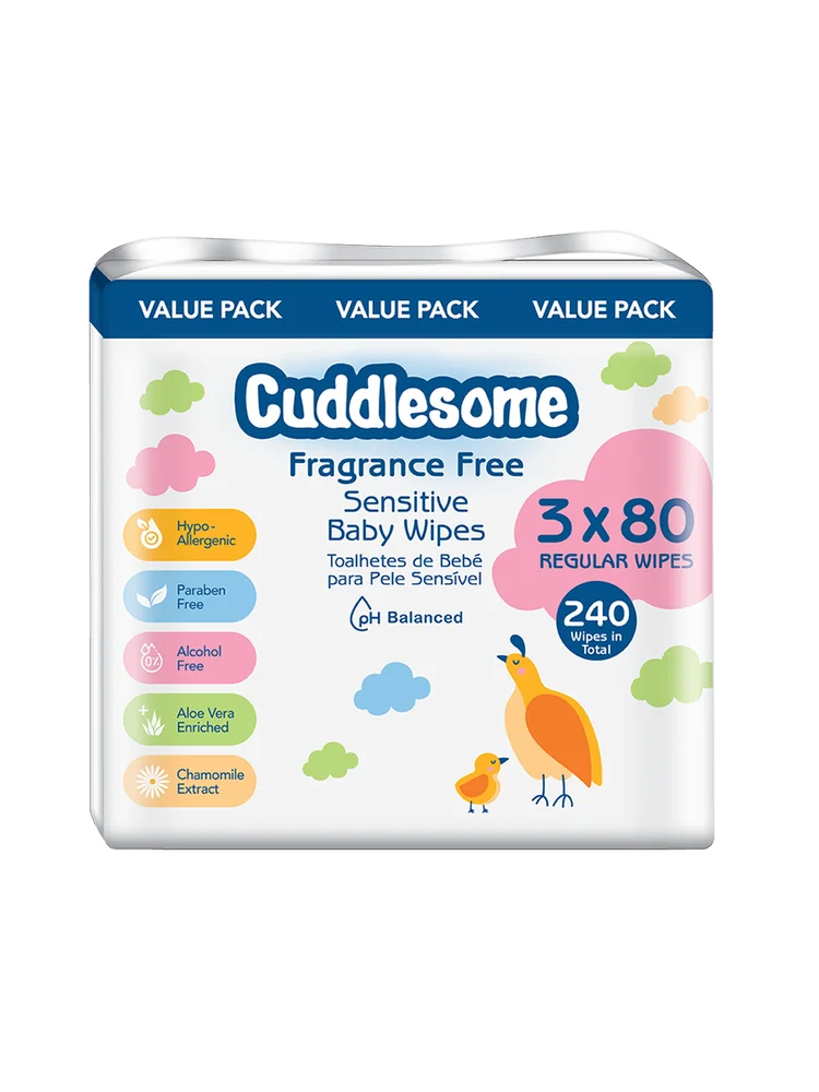 Cuddlesome sensitive Baby Wipes Value Pack 3X80s