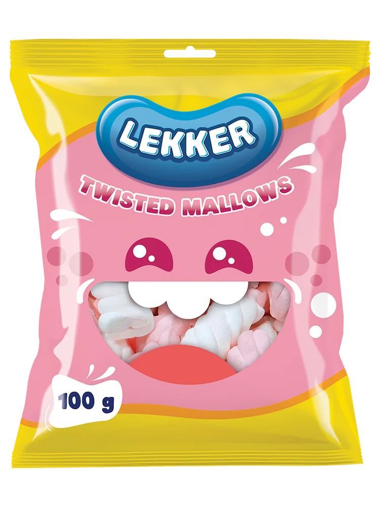 Lekker Pink And White Twisted Mallows 100g Sweets