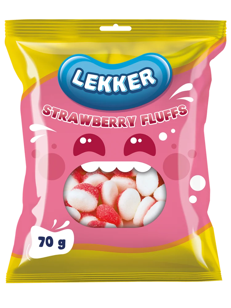 Lekker Strawberry Fluffs 70g Sweets