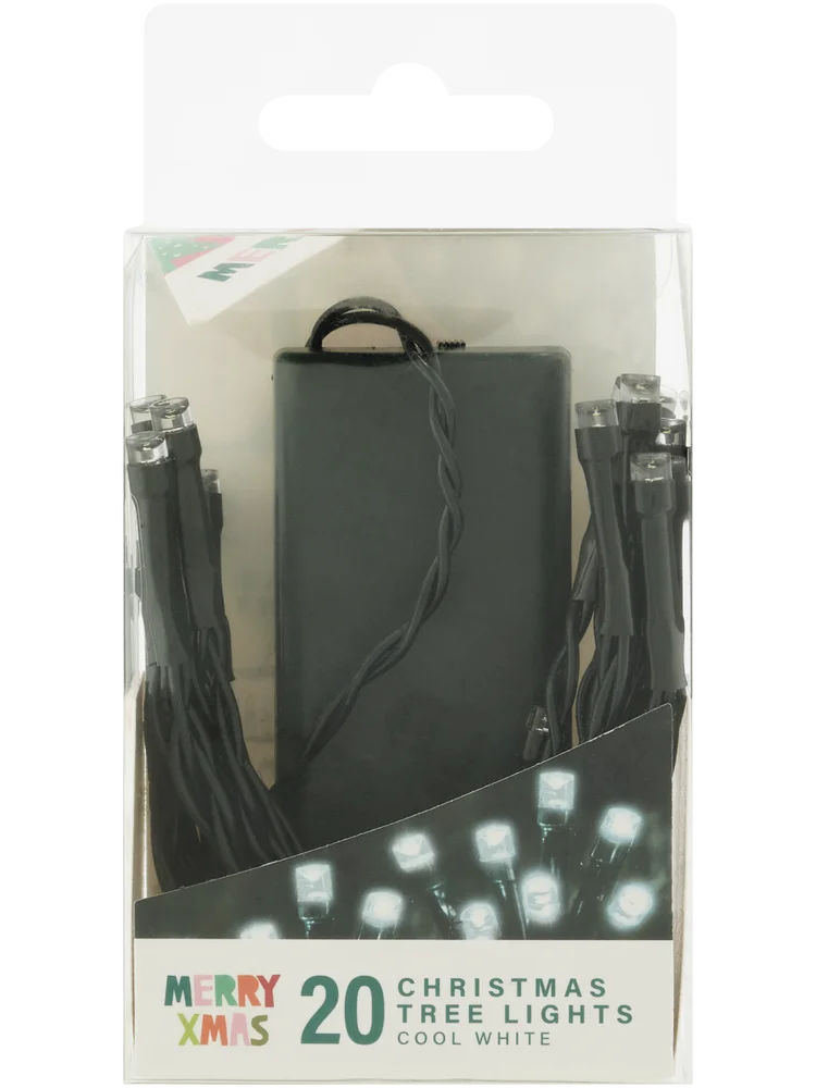 20 Bulb White Battery Christmas Tree Lights Cool